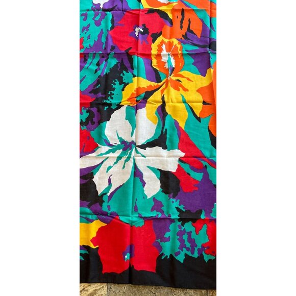 Vtg 1970’s Floral Oversize Scarf Shawl Wrap Black Background Multicolored Italy - Picture 3 of 9